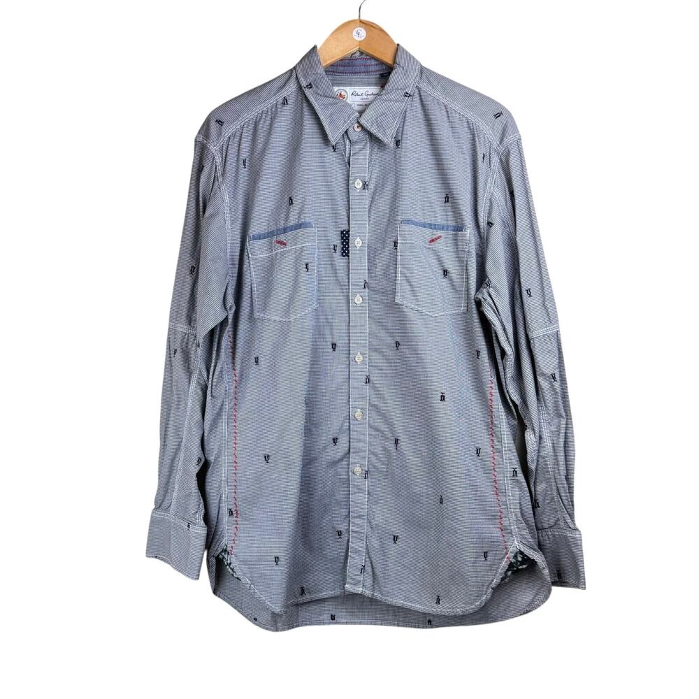 Robert Graham L Black White Mini Check Embroidered Long Sleeve Button Up Shirt